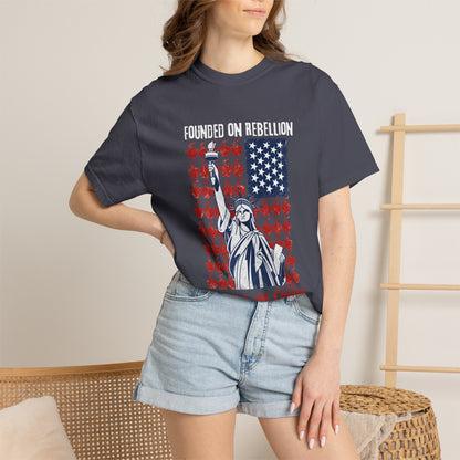 Founded on Rebellion, Running on Coffee Funny Graphic T-Shirt | Comfort Colors
