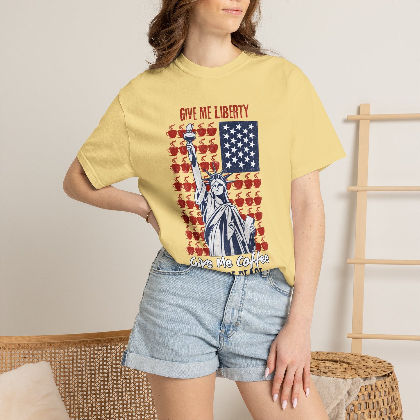 Give Me Liberty, Coffee, Peace | Fun Freedom Coffee Lover Tee | Comfort Colors