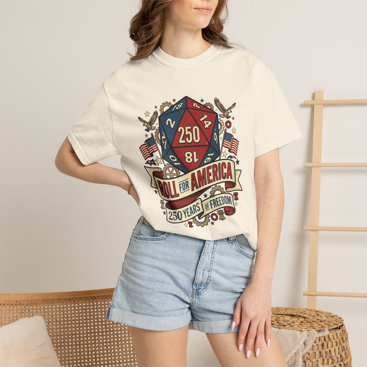 Roll for America D250 Shirt, Patriotic Gaming Tee, RPG USA Anniversary / Birthday