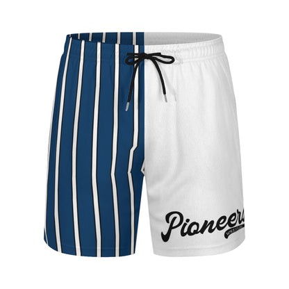 Blue with White Pinstripes Double Layer Shorts with Phone Pocket