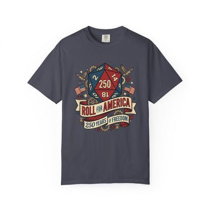 Roll for America D250 Shirt, Patriotic Gaming Tee, RPG USA Anniversary / Birthday