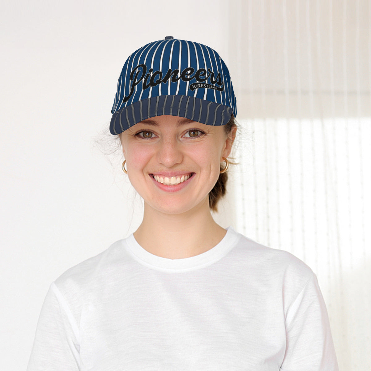 Blue with White Pinstripes Hat - Pioneer Wrestling