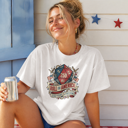 Roll for America D250 Shirt, Patriotic Gaming Tee, RPG USA Anniversary / Birthday