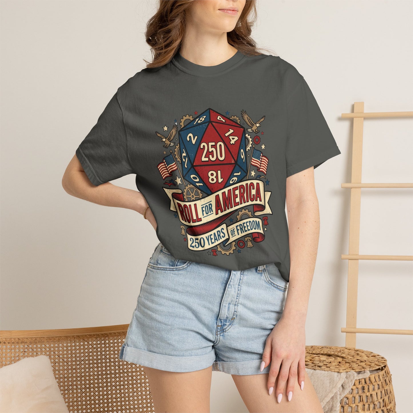 Roll for America D250 Shirt, Patriotic Gaming Tee, RPG USA Anniversary / Birthday