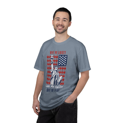 Give Me Liberty, Coffee, Peace | Fun Freedom Coffee Lover Tee | Comfort Colors