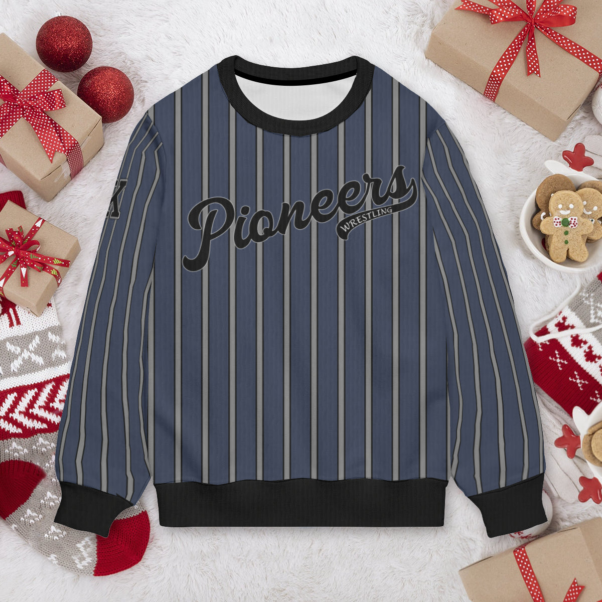 Pioneers Wrestling Pinstripe Crewneck (Navy/Grey)