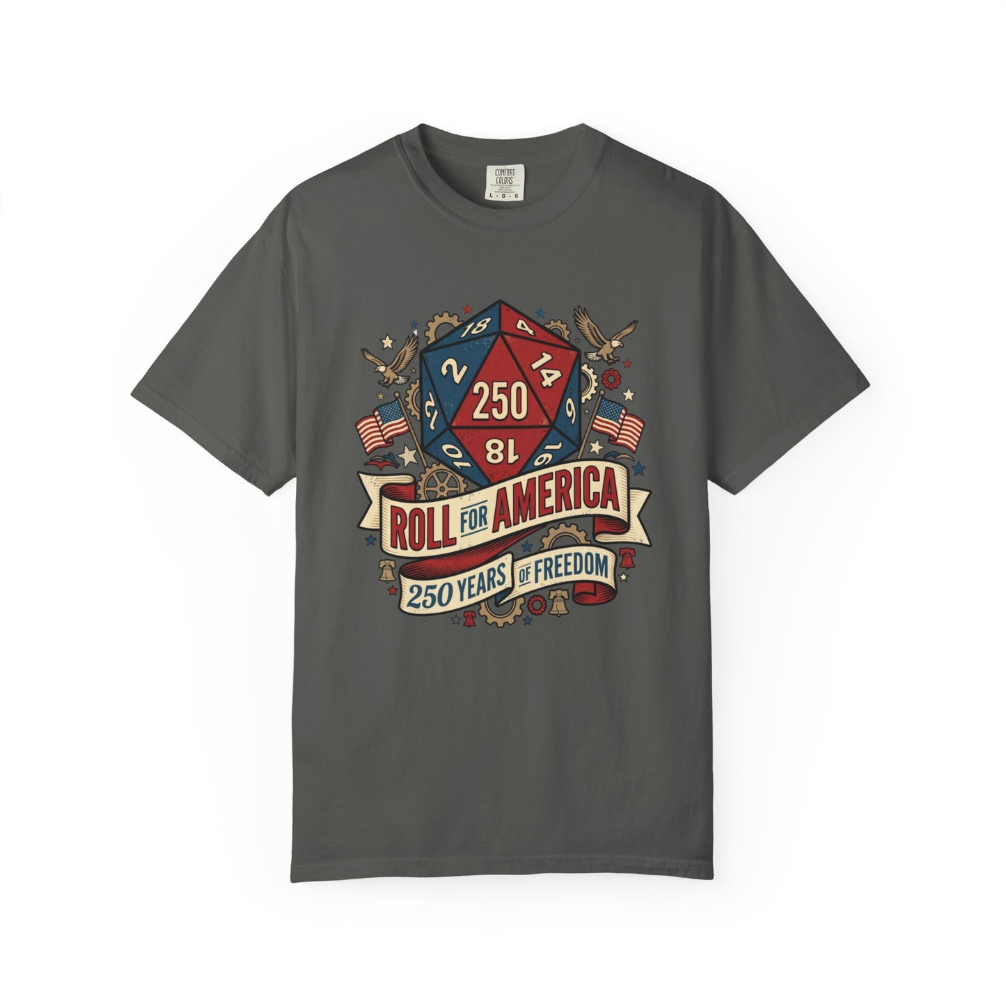 Roll for America D250 Shirt, Patriotic Gaming Tee, RPG USA Anniversary / Birthday