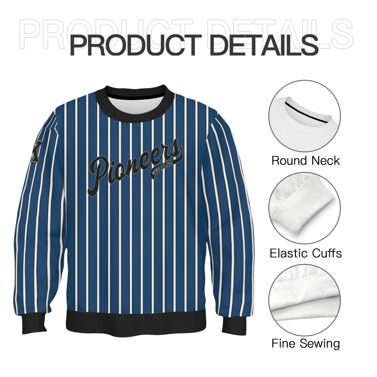 Pioneers Wrestling Pinstripe Crewneck (Royal Blue/White)