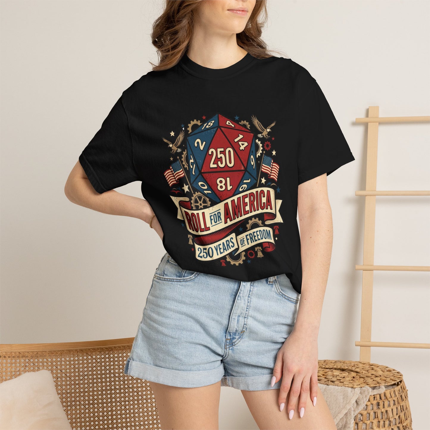 Roll for America D250 Shirt, Patriotic Gaming Tee, RPG USA Anniversary / Birthday