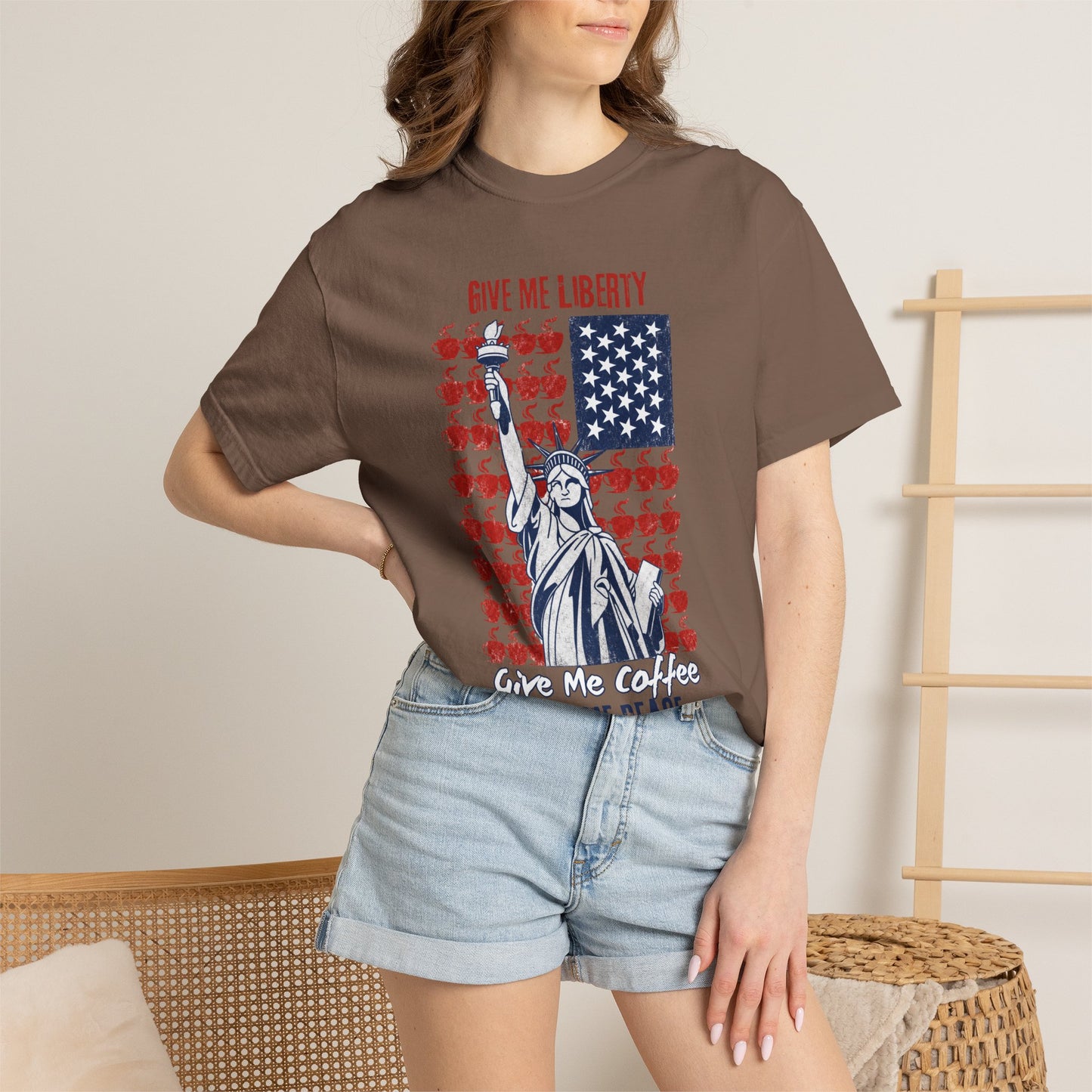 Give Me Liberty, Coffee, Peace | Fun Freedom Coffee Lover Tee | Comfort Colors