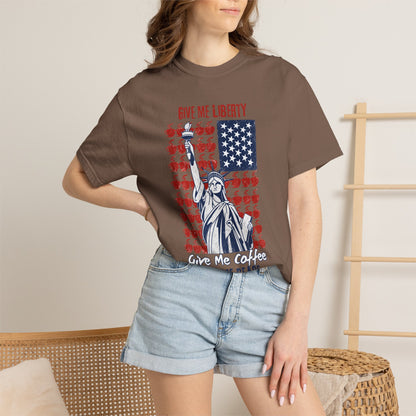 Give Me Liberty, Coffee, Peace | Fun Freedom Coffee Lover Tee | Comfort Colors