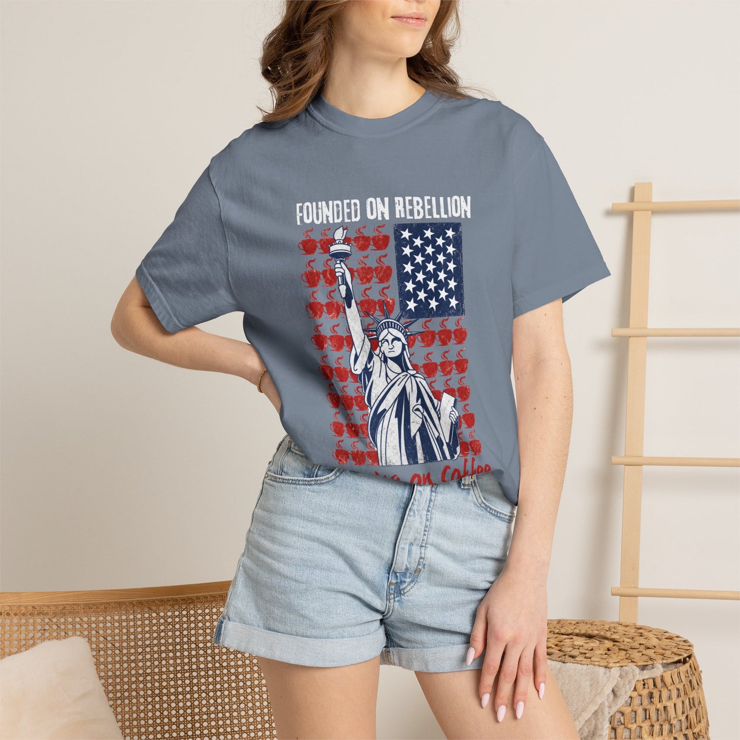 Founded on Rebellion, Running on Coffee Funny Graphic T-Shirt | Comfort Colors