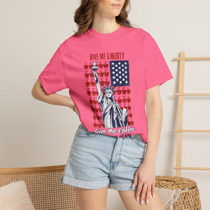 Give Me Liberty, Coffee, Peace | Fun Freedom Coffee Lover Tee | Comfort Colors