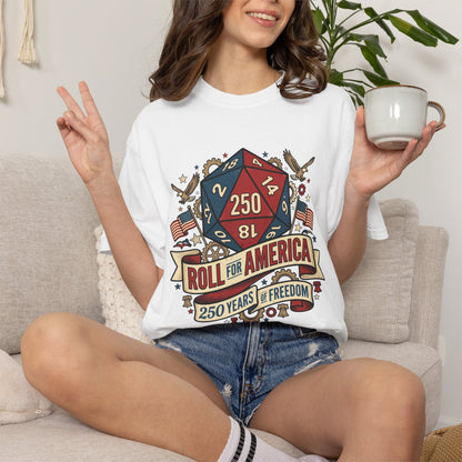 Roll for America D250 Shirt, Patriotic Gaming Tee, RPG USA Anniversary / Birthday