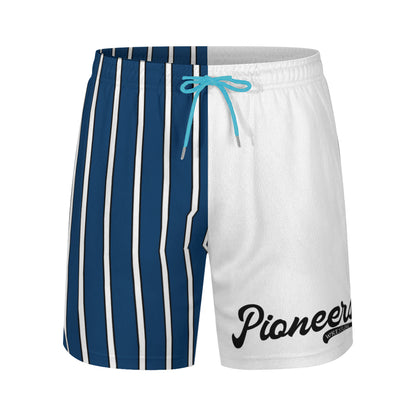 Blue with White Pinstripes Double Layer Shorts with Phone Pocket