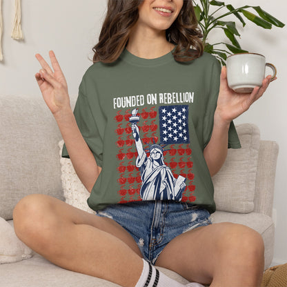 Founded on Rebellion, Running on Coffee Funny Graphic T-Shirt | Comfort Colors