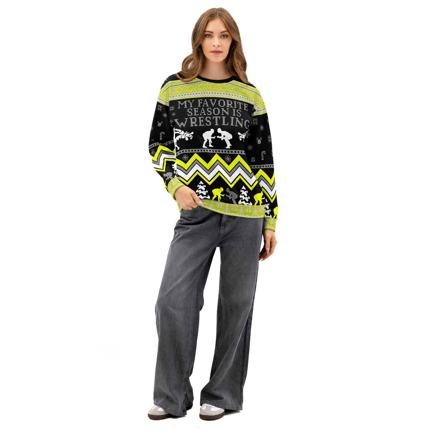 Favorite Season Is Wrestling Ugly Sweatshirt (Black/Yellow)