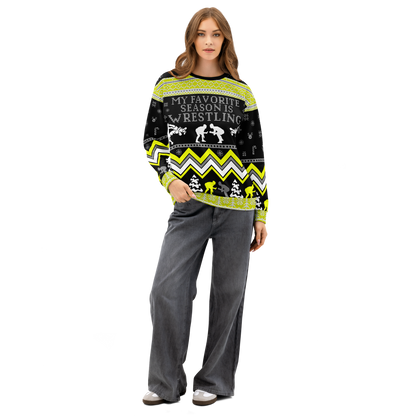 Favorite Season Is Wrestling Ugly Sweatshirt (Black/Yellow)