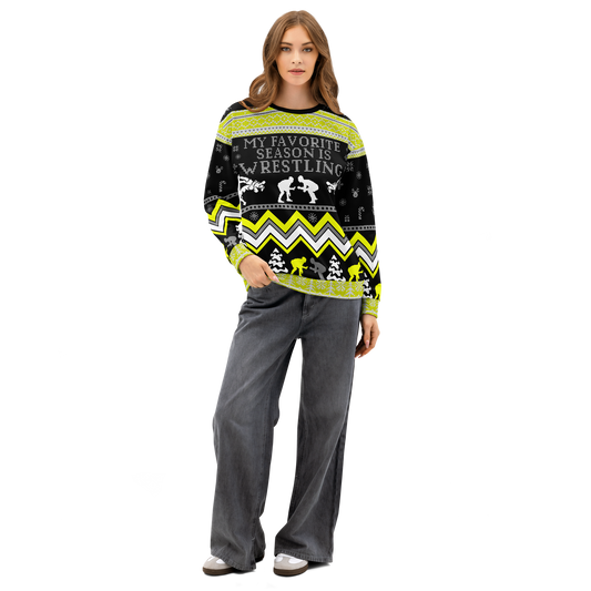 Favorite Season Is Wrestling Ugly Sweatshirt (Black/Yellow)