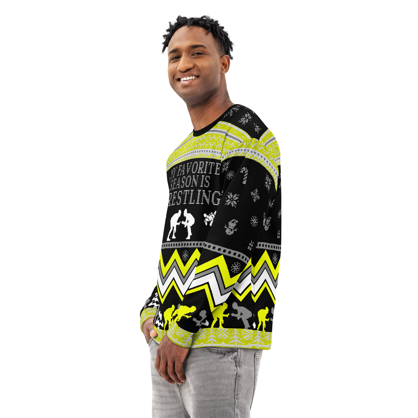 Favorite Season Is Wrestling Ugly Sweatshirt (Black/Yellow)