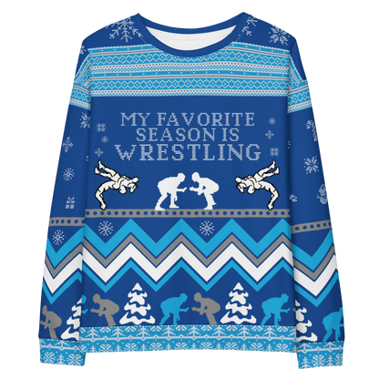 Favorite Season Is Wrestling Ugly Sweatshirt (Blue/Grey)