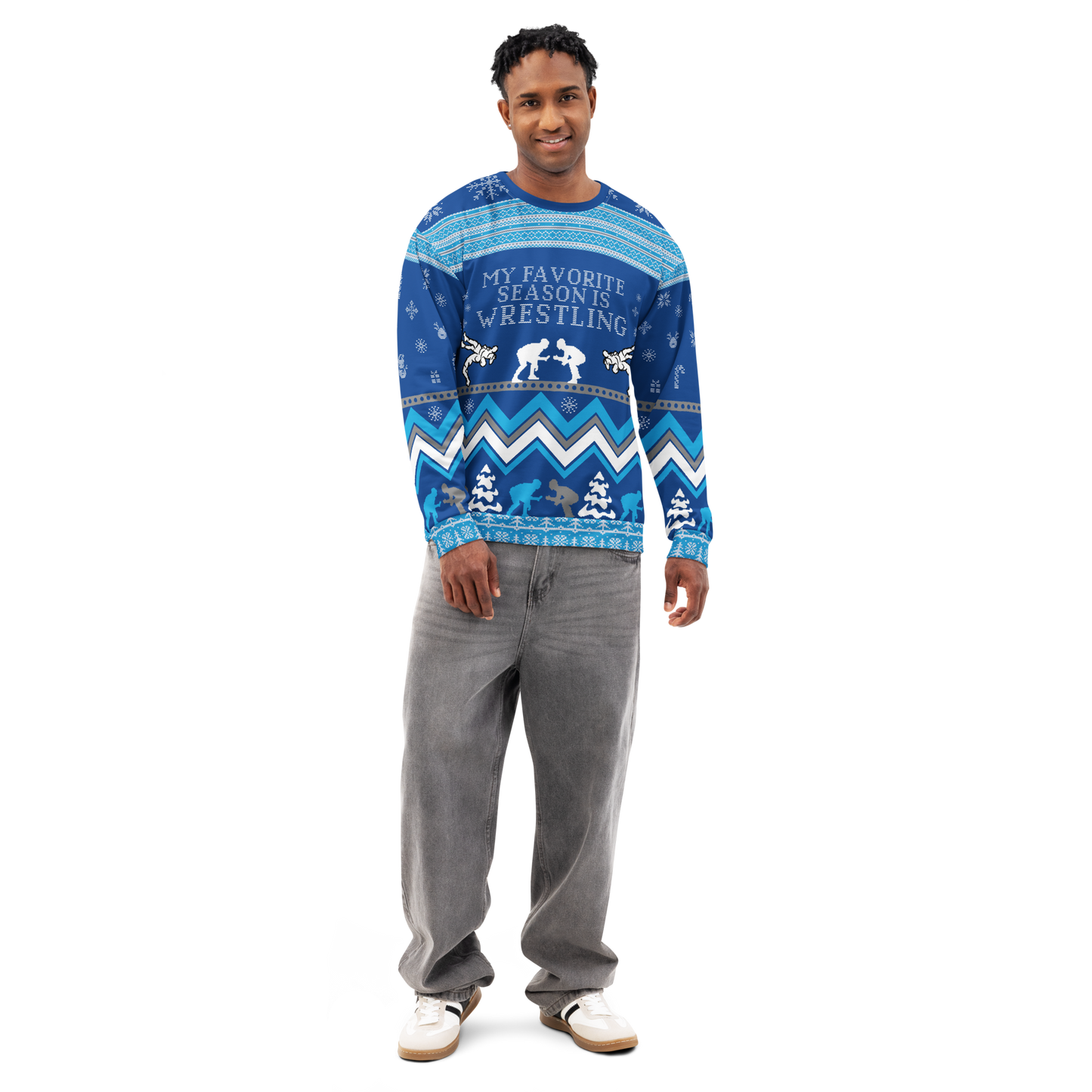 Favorite Season Is Wrestling Ugly Sweatshirt (Blue/Grey)