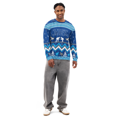Favorite Season Is Wrestling Ugly Sweatshirt (Blue/Grey)