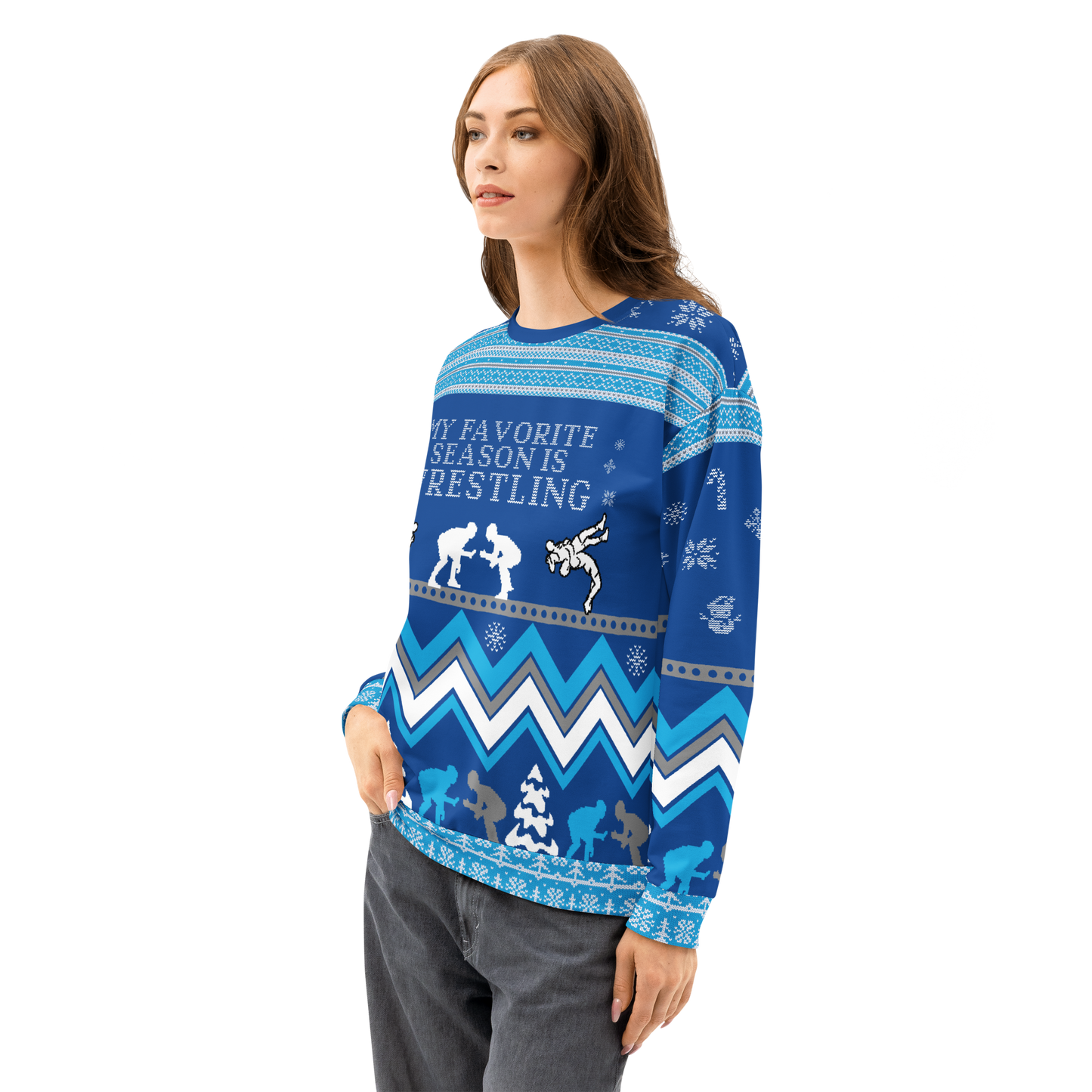Favorite Season Is Wrestling Ugly Sweatshirt (Blue/Grey)