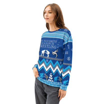Favorite Season Is Wrestling Ugly Sweatshirt (Blue/Grey)