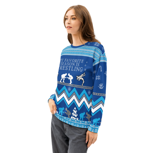 Favorite Season Is Wrestling Ugly Sweatshirt (Blue/Grey)