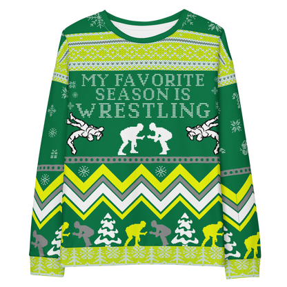 Favorite Season Is Wrestling Ugly Sweatshirt (Green/Yellow)