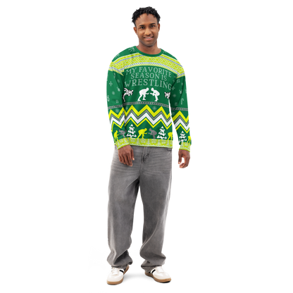 Favorite Season Is Wrestling Ugly Sweatshirt (Green/Yellow)