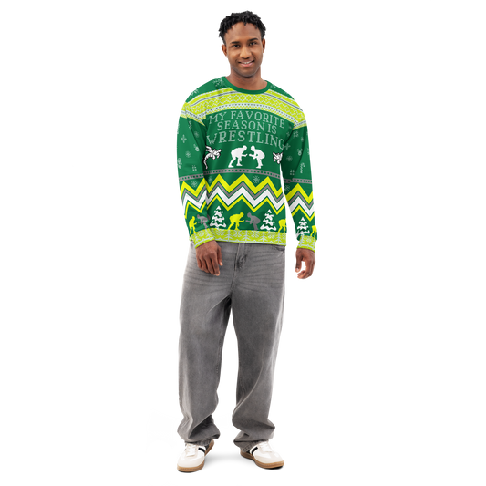 Favorite Season Is Wrestling Ugly Sweatshirt (Green/Yellow)