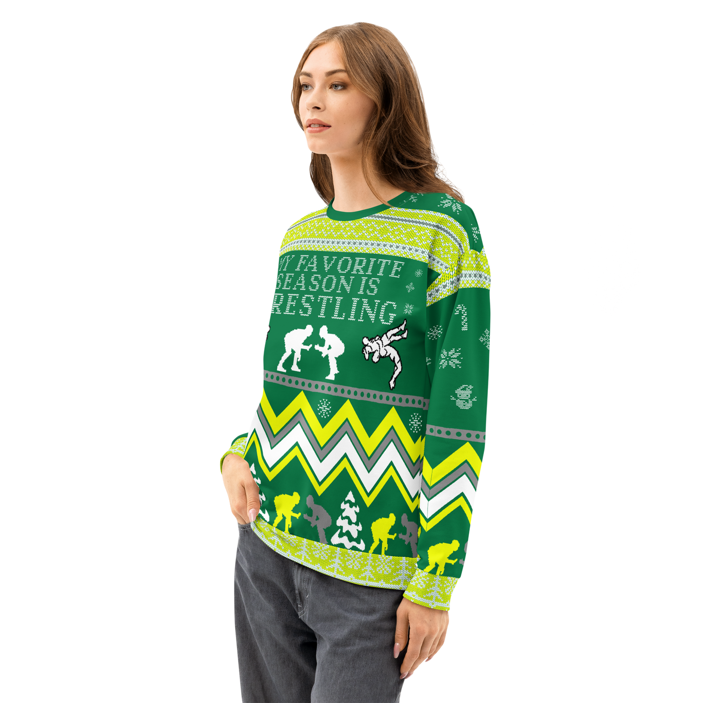 Favorite Season Is Wrestling Ugly Sweatshirt (Green/Yellow)