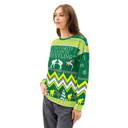 Favorite Season Is Wrestling Ugly Sweatshirt (Green/Yellow)