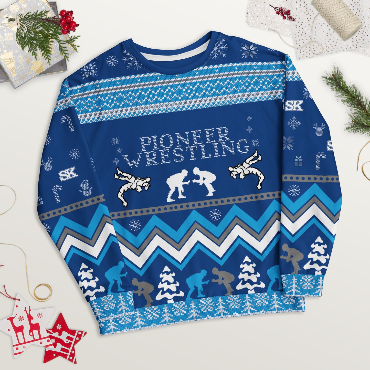 Pioneer Wrestling Ugly Sweater Polyester  Crewneck