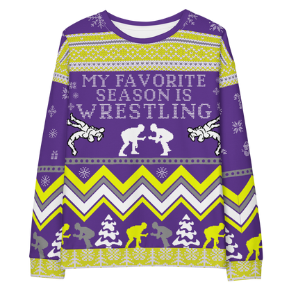 Favorite Season Is Wrestling Ugly Sweatshirt (Purple/Gold)