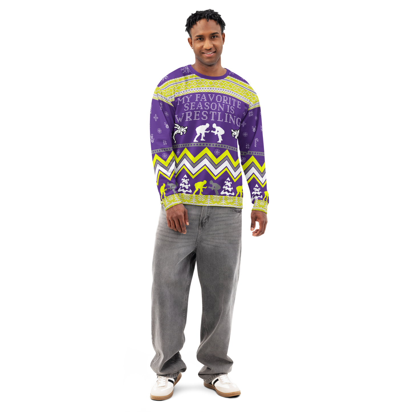 Favorite Season Is Wrestling Ugly Sweatshirt (Purple/Gold)