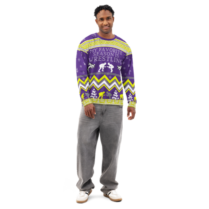Favorite Season Is Wrestling Ugly Sweatshirt (Purple/Gold)