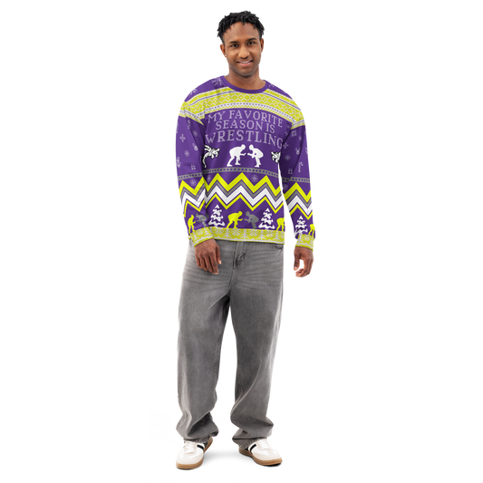 Favorite Season Is Wrestling Ugly Sweatshirt (Purple/Gold)