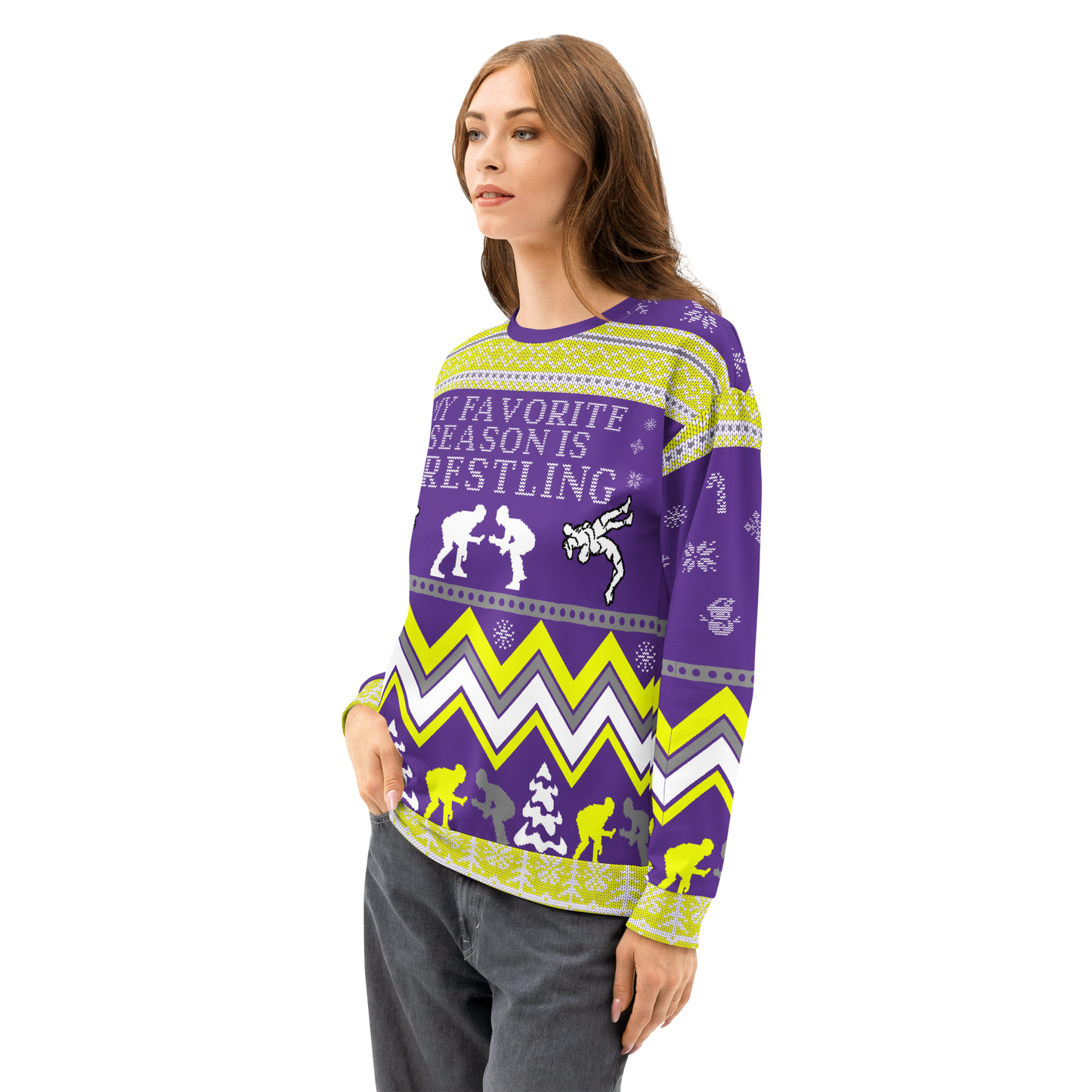Favorite Season Is Wrestling Ugly Sweatshirt (Purple/Gold)