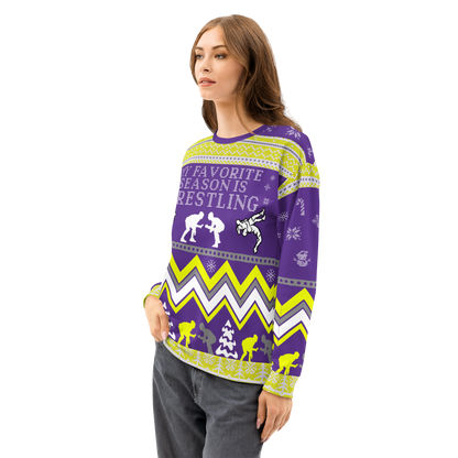 Favorite Season Is Wrestling Ugly Sweatshirt (Purple/Gold)