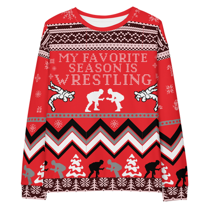 Favorite Season Is Wrestling Ugly Sweatshirt (Red/Black)