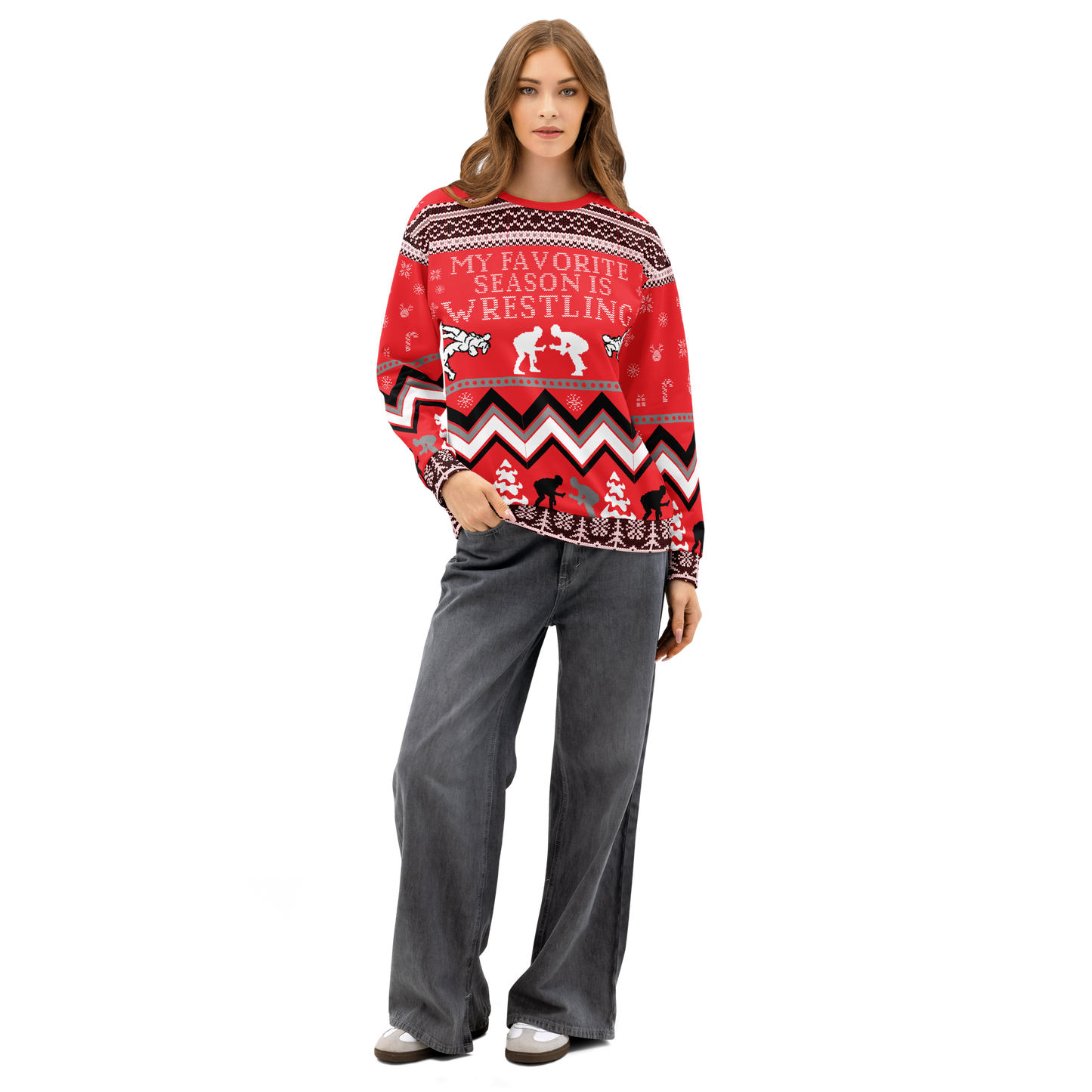 Favorite Season Is Wrestling Ugly Sweatshirt (Red/Black)