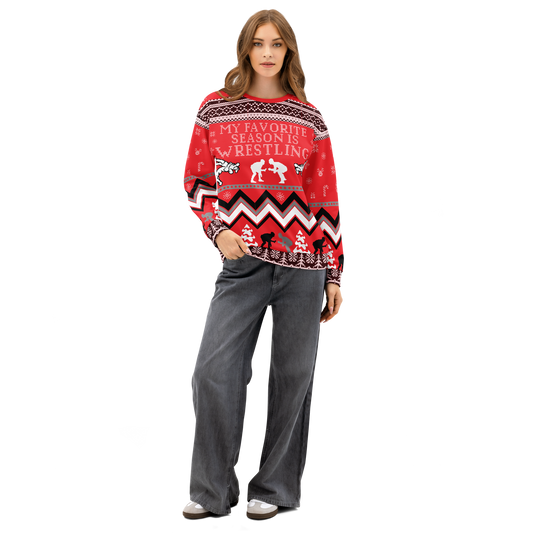 Favorite Season Is Wrestling Ugly Sweatshirt (Red/Black)