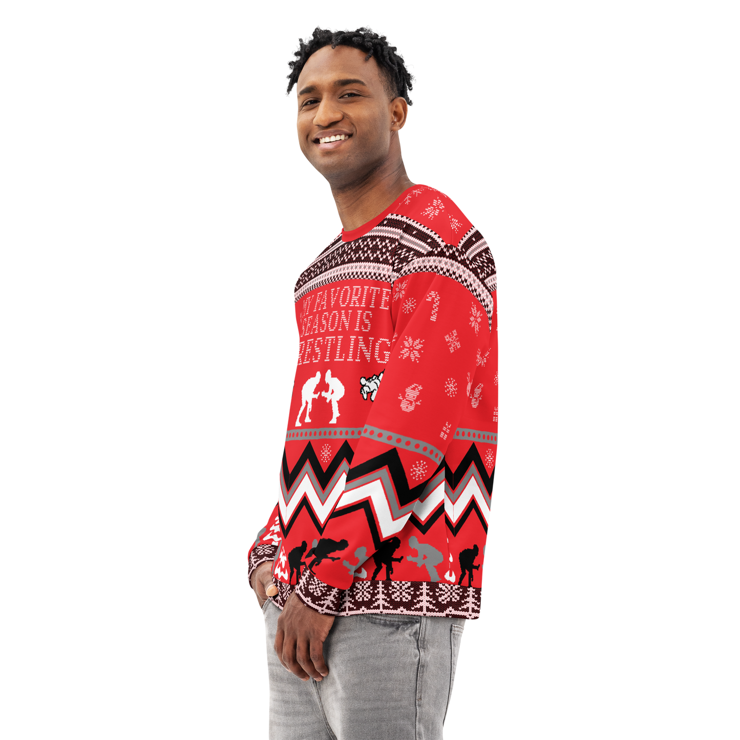 Favorite Season Is Wrestling Ugly Sweatshirt (Red/Black)