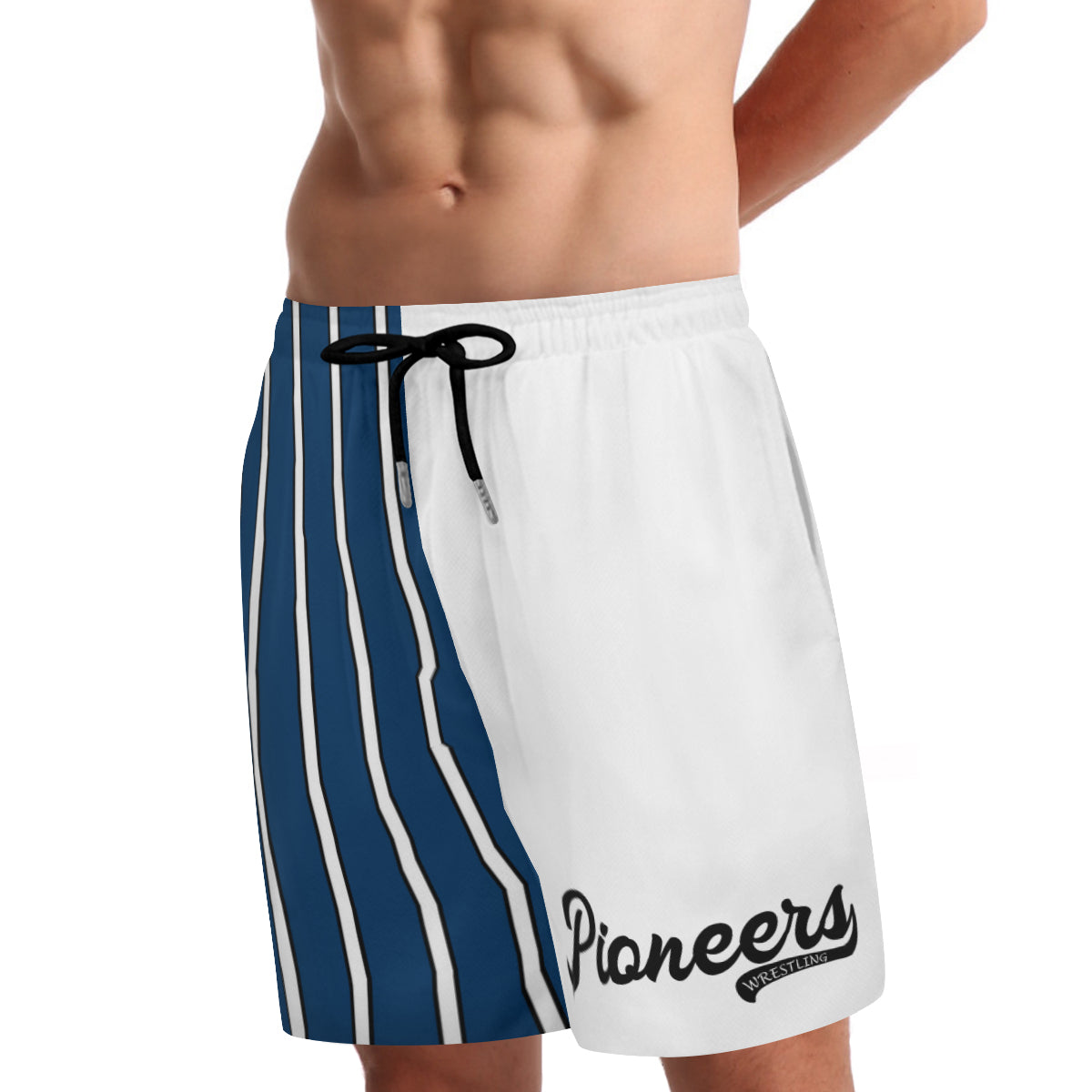 Blue with White Pinstripes Double Layer Shorts with Phone Pocket